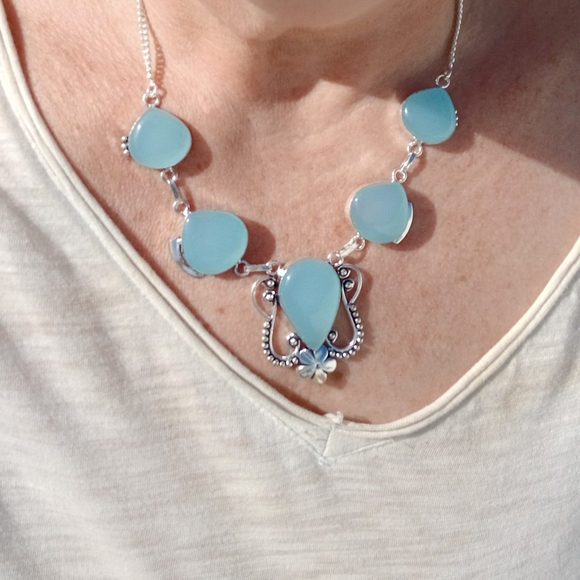 New Blue Chalcedony 925 Silver Necklace. - Picture 9 of 16